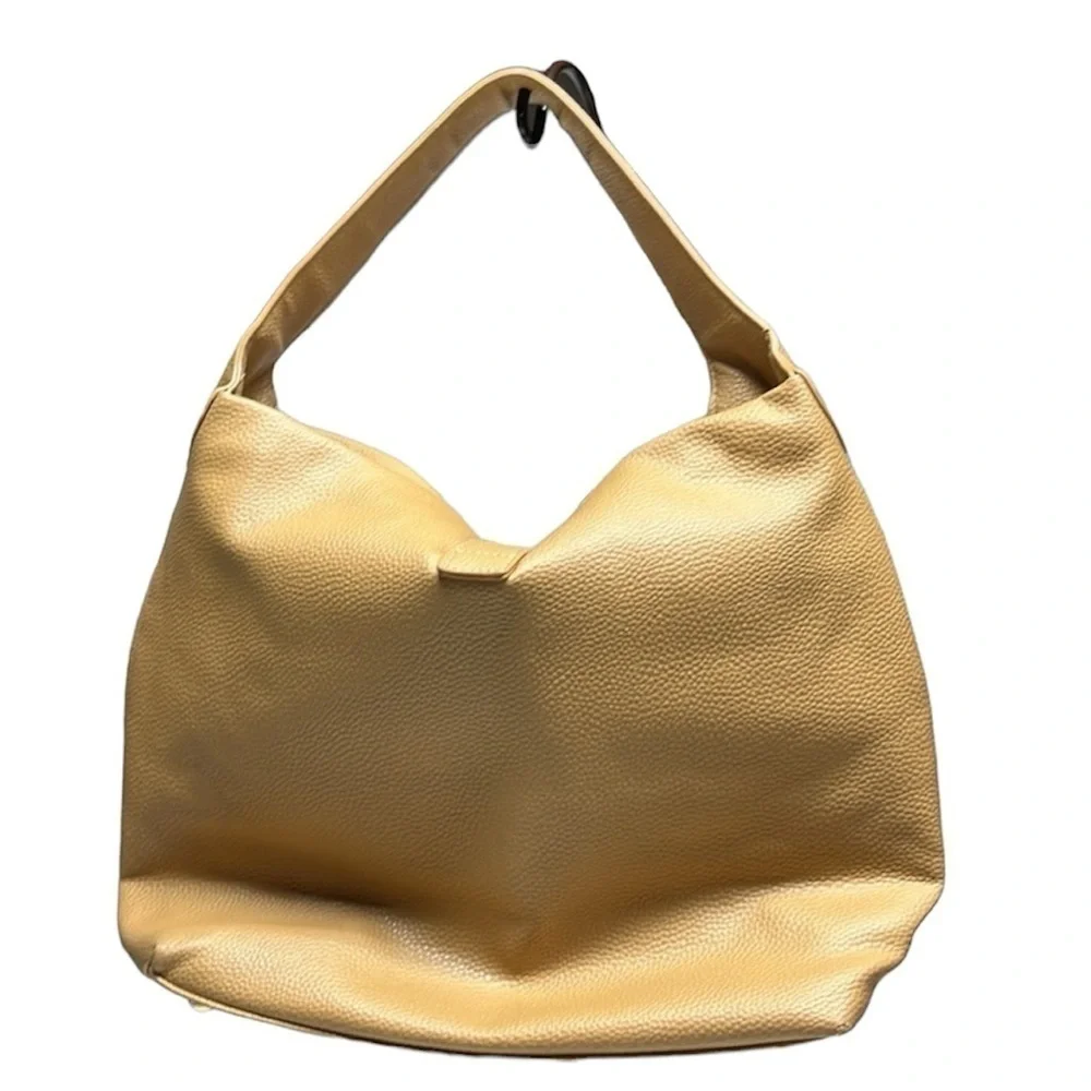 Beige Slouchy Hobo Tote Shoulder Bag Neutral Faux Leather Minimalist Purse